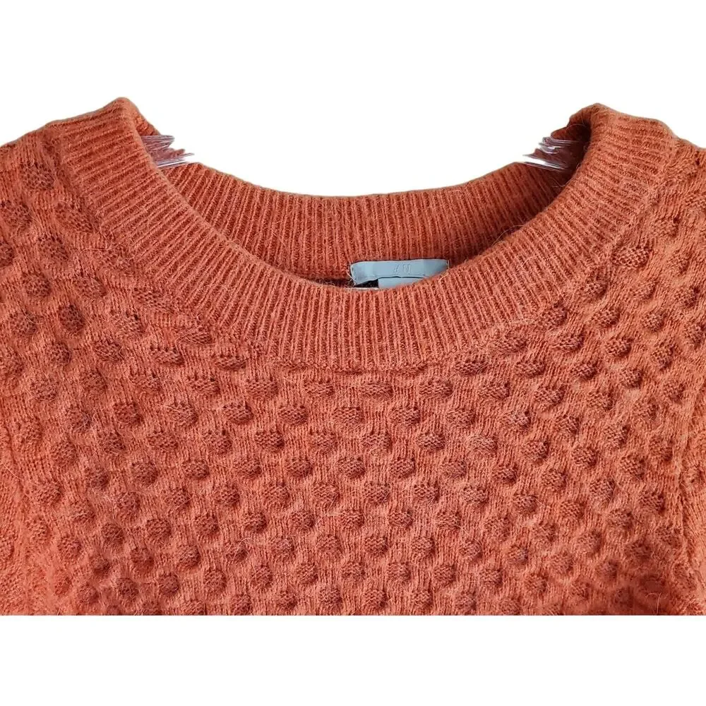 H&M Women's Sweater Small S ALPACA MOHAIR BLEND Cable Knit Long Sleeve Orange